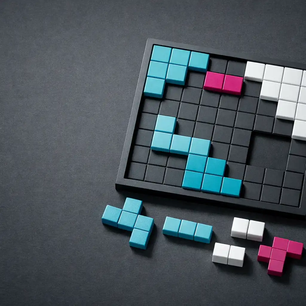 Abstrakcyjna plansza Block Artist z geometrycznymi blokami i wolnymi polami