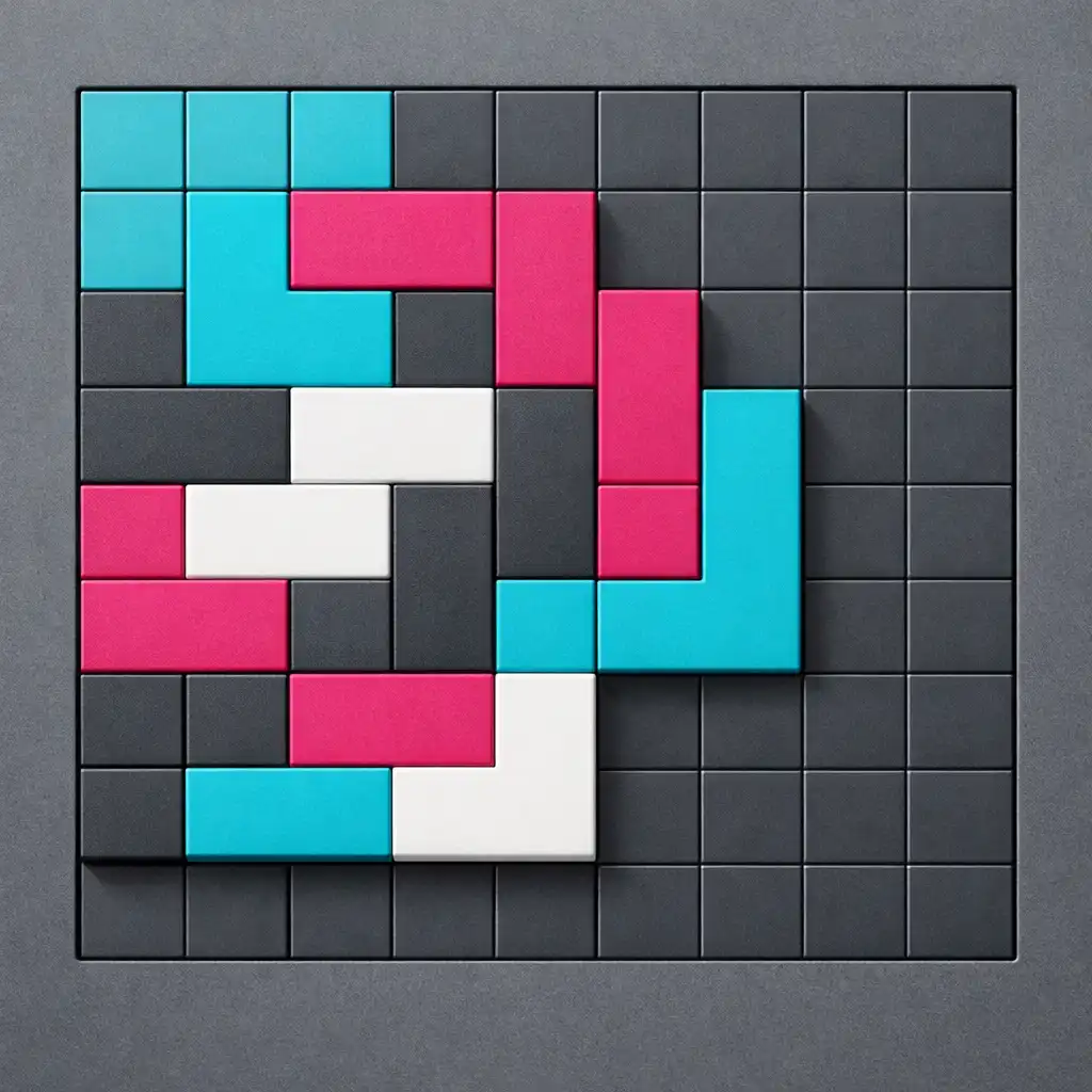 Fragment planszy Block Artist z blokami tworzącymi abstrakcyjny rytm wzoru