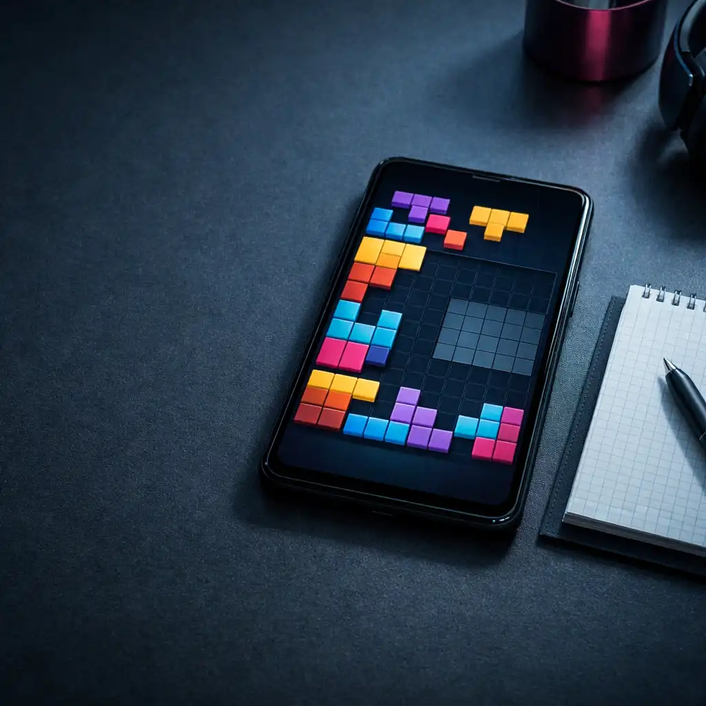 Mobilna plansza Block Artist z geometrycznymi blokami i wolną przestrzenią do planowania ruchu