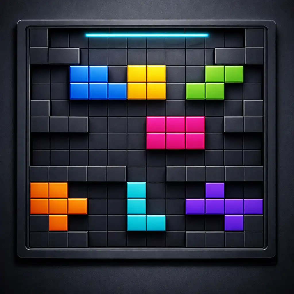 Geometryczna plansza mobilnej gry puzzle-art z otwartymi korytarzami, narożnikami i centralną rezerwą